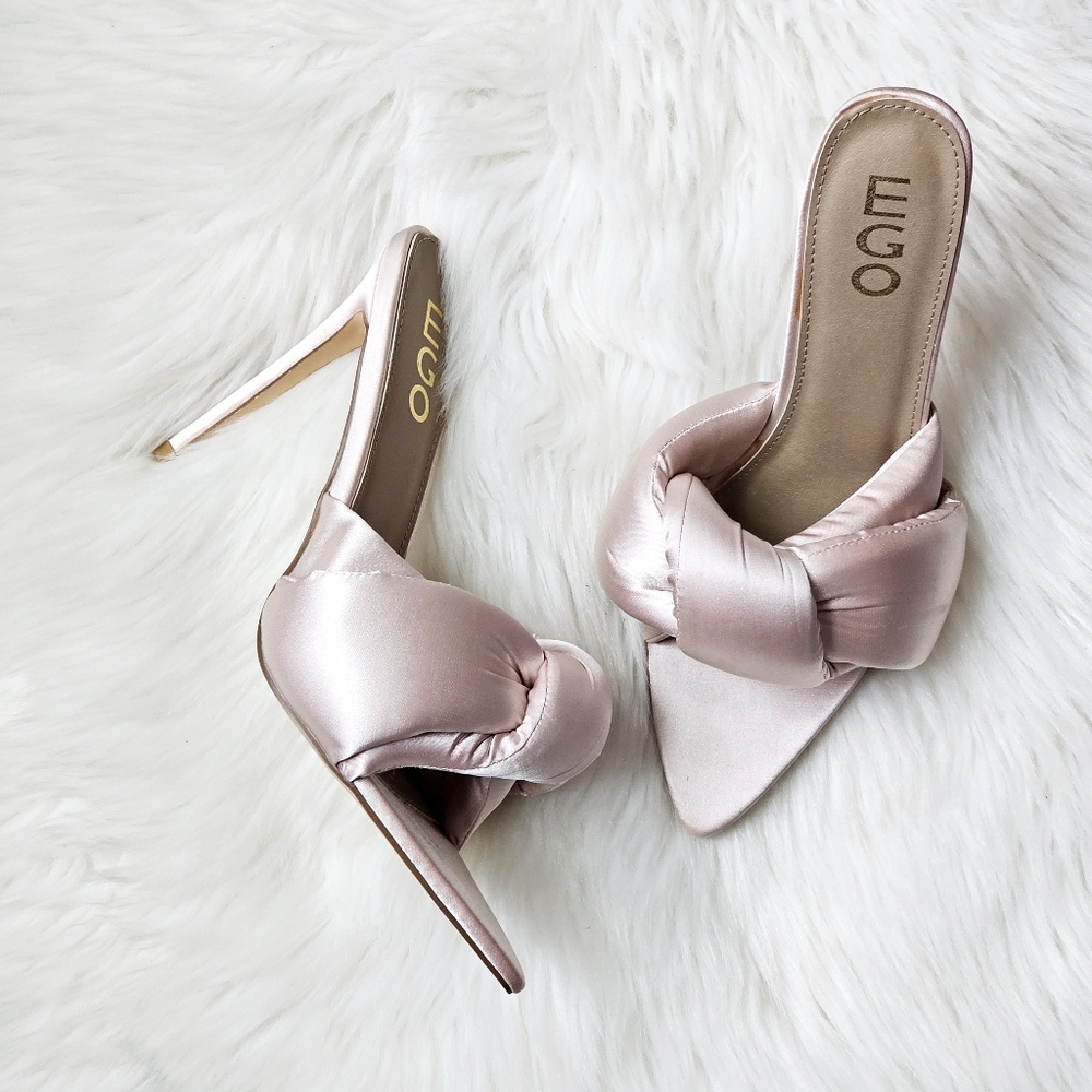 NWOT I EGO Satin Knotted Pink HeelsI Slip-on Stiletto Mules I Size US 9